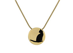 Round Cat Silhouette Pendant - Bronze Image